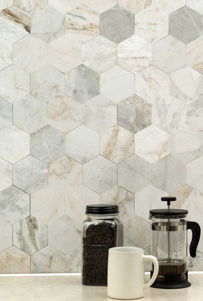 Arabescato Venato 4" Hex Peel And Stick Honed Marble Mosaics by MSI Surfaces