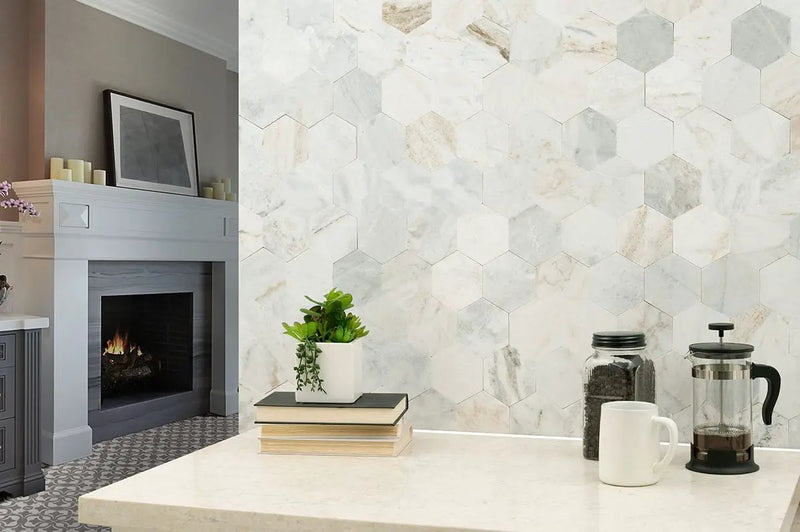 Arabescato Venato 4" Hex Peel And Stick Honed Marble Mosaics by MSI Surfaces