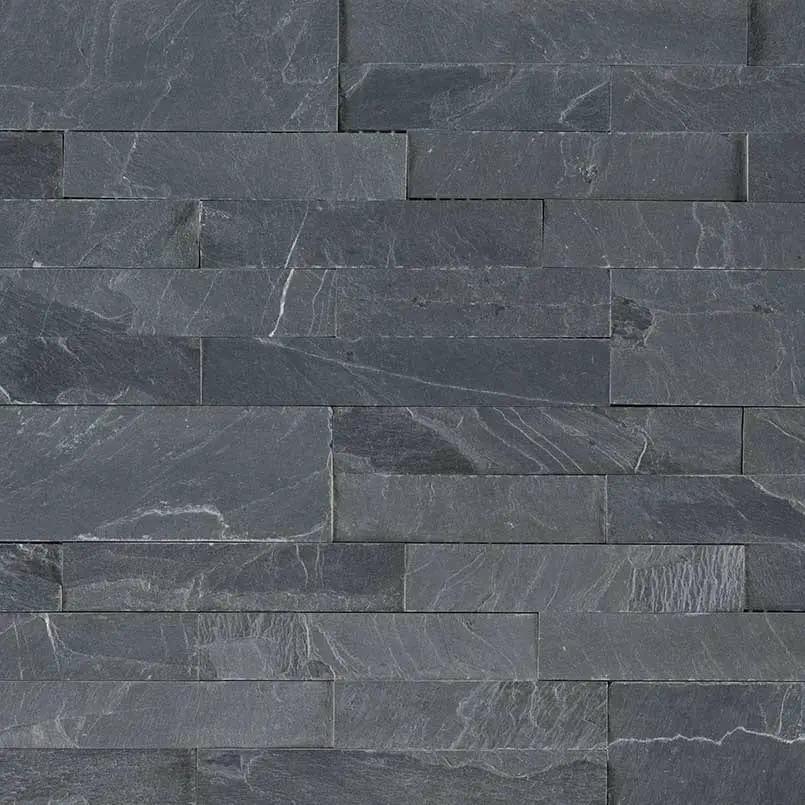 Midnight Ash Peel And Stick Stacked Stone Natural Slate Mosaics 6x22 close up