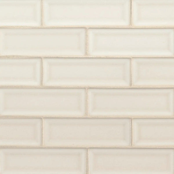 Antique White Beveled Tile Glossy Ceramic Mosaics 2x6