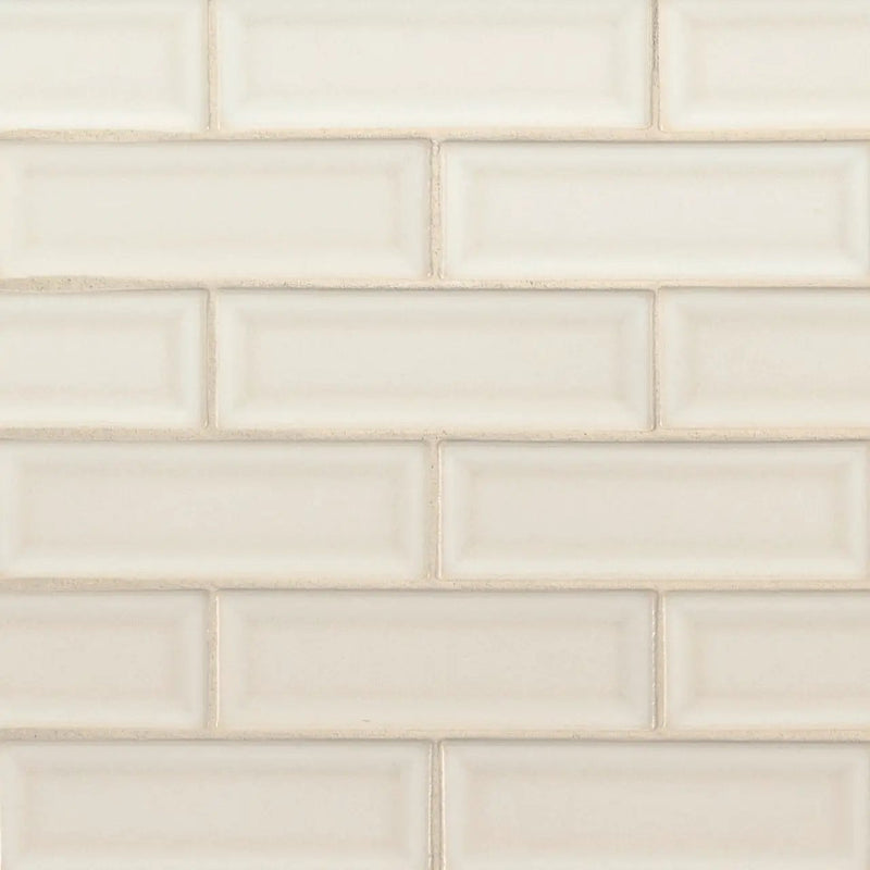 Antique White Beveled Tile Glossy Ceramic Mosaics 2x6 close up