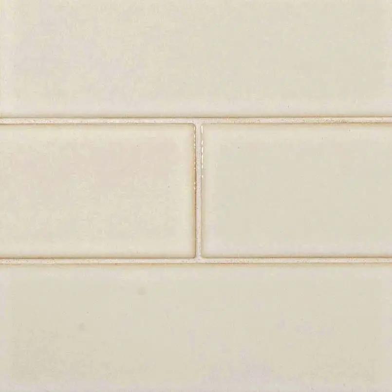 Antique White Glazed Handcrafted 4x12 Glossy Ceramic Mosaics close up