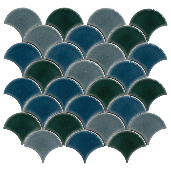 Azul Scallop 8mm Glossy Pattern Porcelain Mosaics