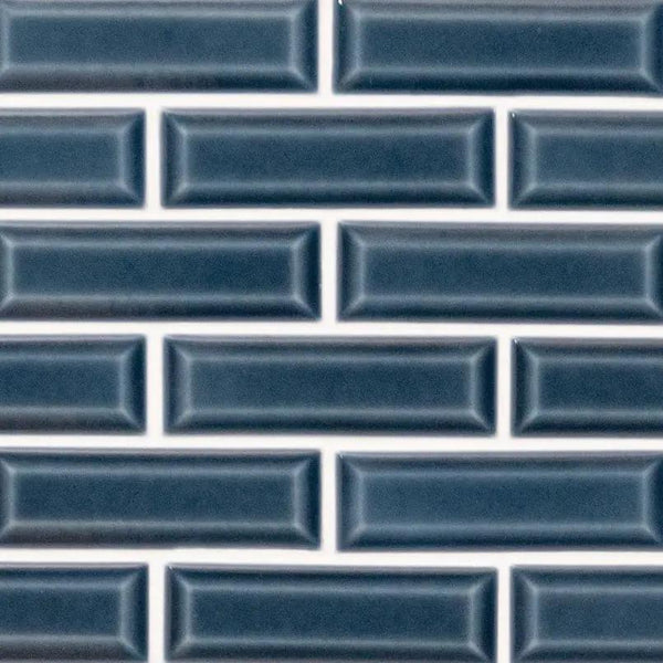 Bay Blue Beveled Tile 2x6 Glossy Ceramic Mosaics