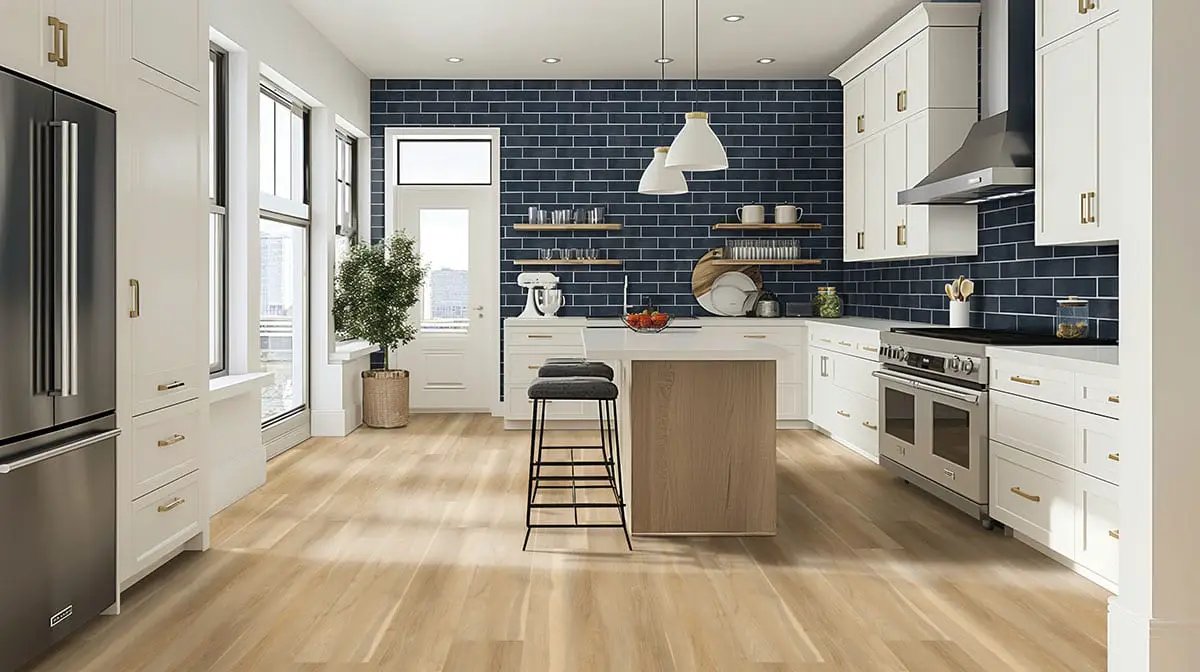 Bay Blue Glazed Tile 4x12 Glossy Ceramic Mosaics in a finished room