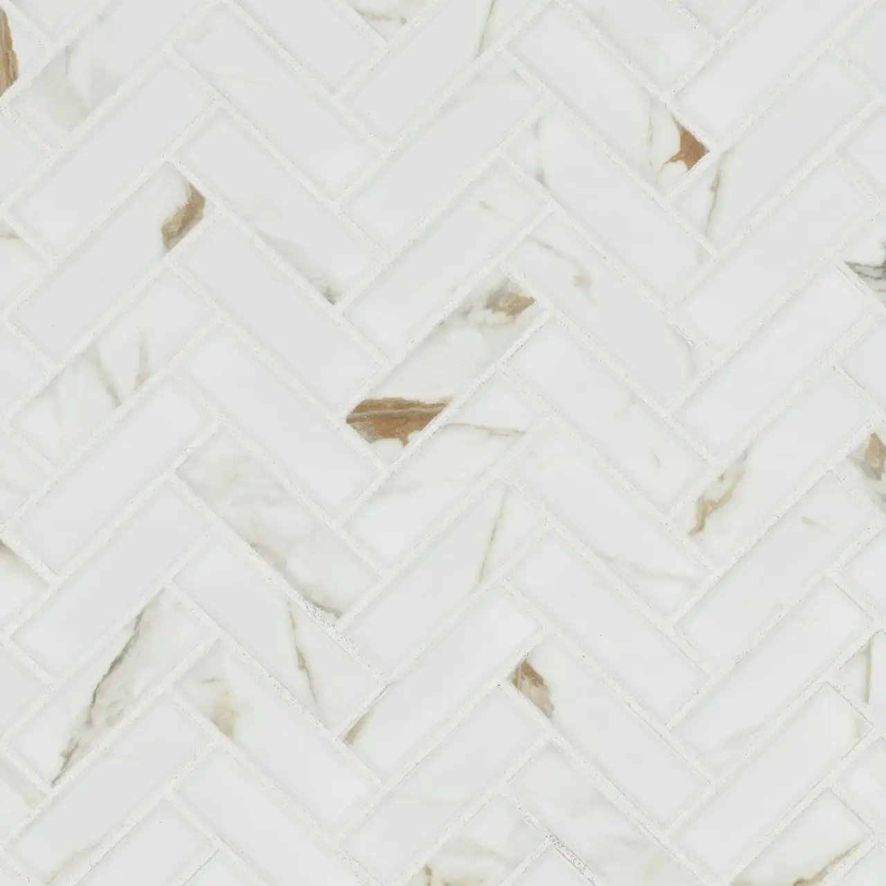 Calacatta Gold Matte 1x3 Herringbone Porcelain Mosaics by MSI Surfaces