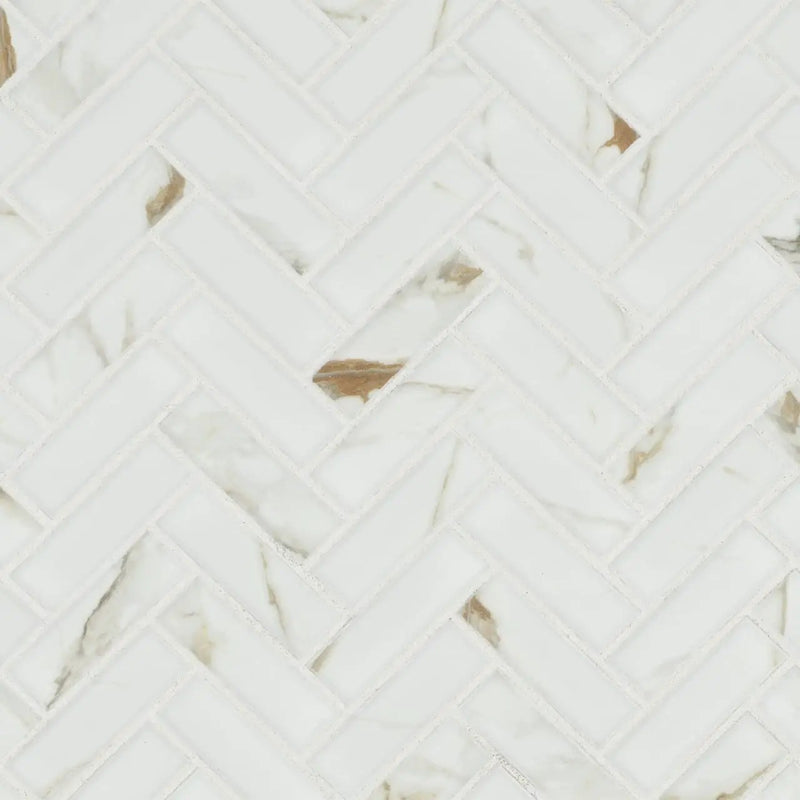 Calacatta Gold Matte 1x3 Herringbone Porcelain Mosaics by MSI Surfaces