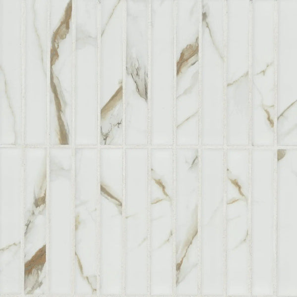 Calacatta Gold Matte 1x6 Stack Pattern Porcelain Mosaics