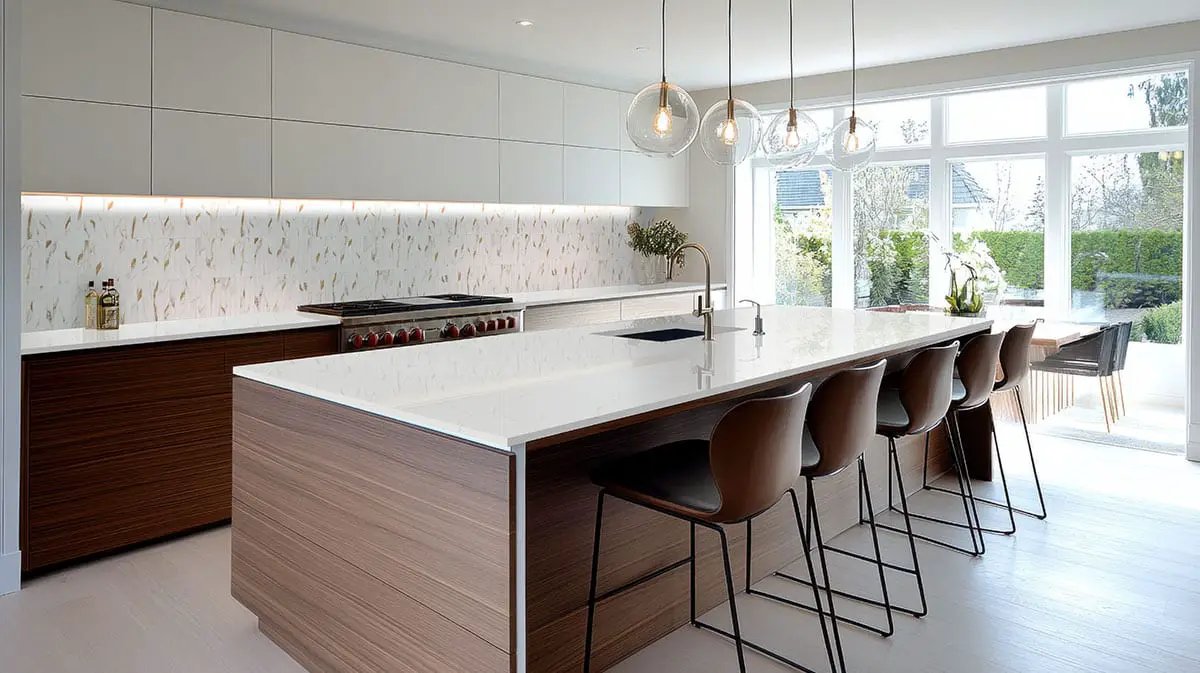 Calacatta Gold Matte 1x6 Stack Pattern Porcelain Mosaics in a finished room