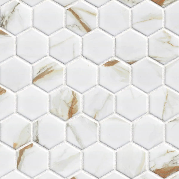 Calacatta Gold Matte 2" Hexagon Porcelain Mosaics