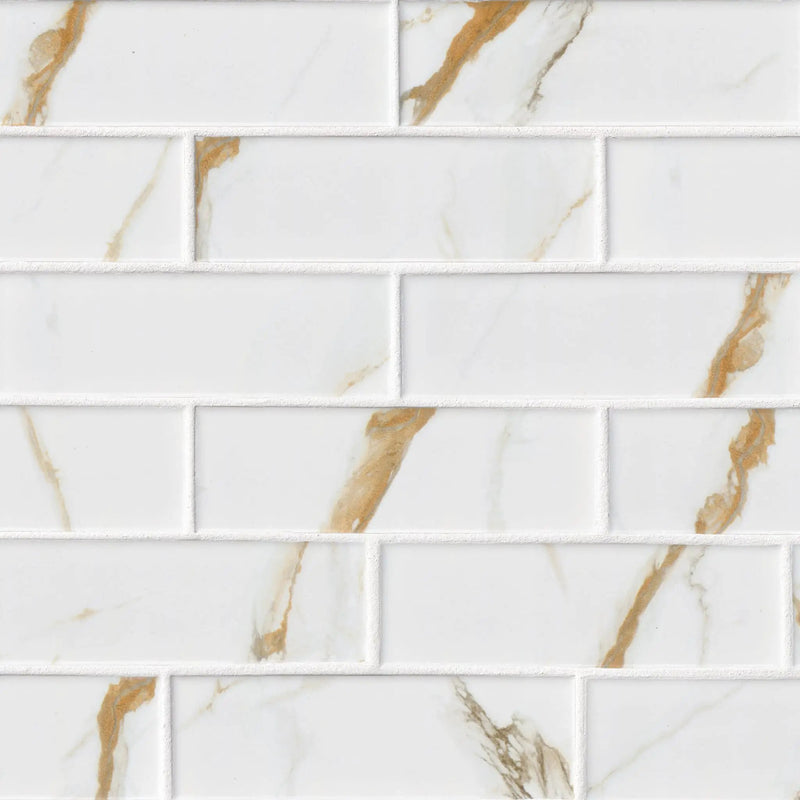 Calacatta Gold Matte Subway Tile 2x6 Porcelain Mosaics by MSI Surfaces