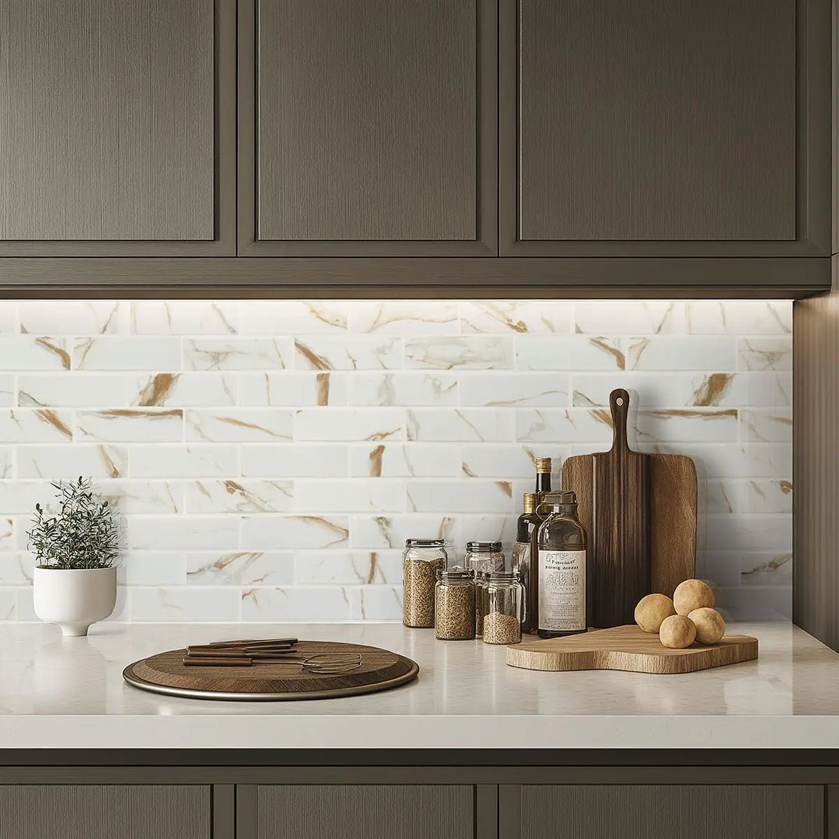 Calacatta Gold Matte Subway Tile 2x6 Porcelain Mosaics by MSI Surfaces