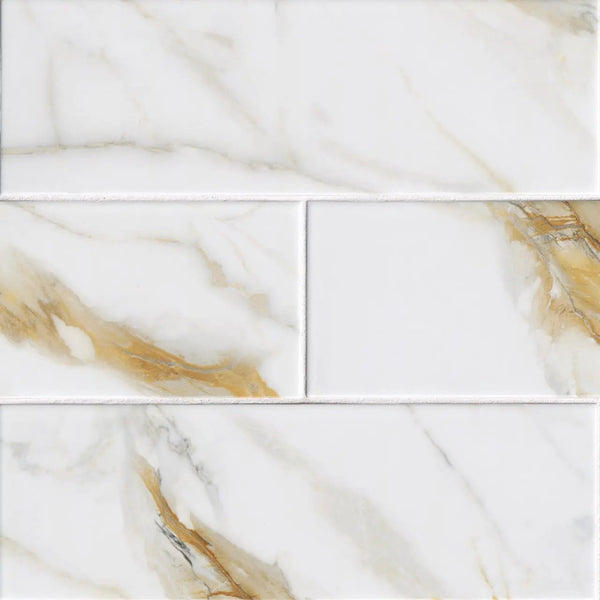 Calacatta Gold Matte Subway Tile 4x12 Porcelain Mosaics