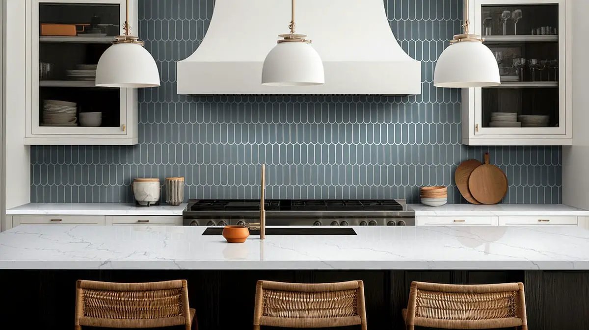 Cielo Azul Scallop Glossy Pattern Porcelain Mosaics in a finished room