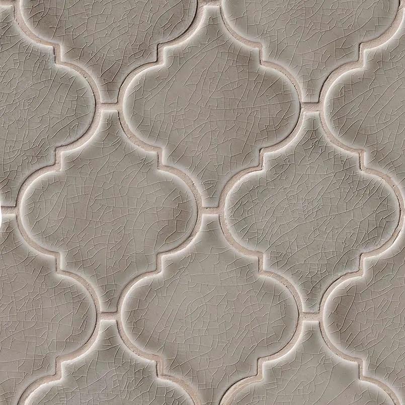 Dove Gray Arabesque Tile Glossy Pattern Ceramic Mosaics close up