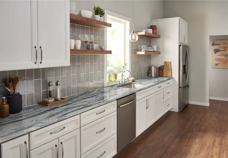 Morning Fog Subway Tile 4x12 Glossy Ceramic Mosaics in a finished room