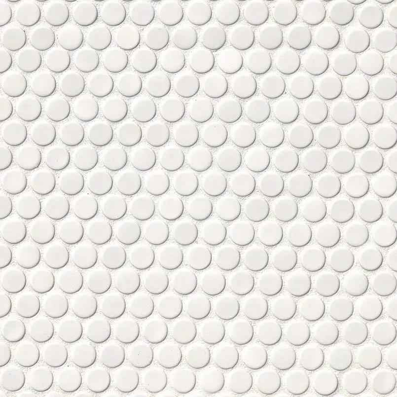 White Glossy Penny Round Mosaic Porcelain close up