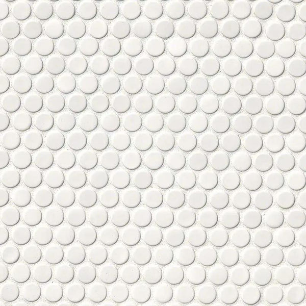 White Glossy Penny Round Mosaic Porcelain