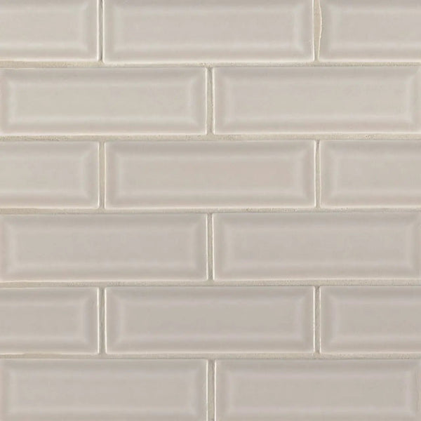 Portico Pearl Beveled Tile Glossy Ceramic Mosaics 2x6