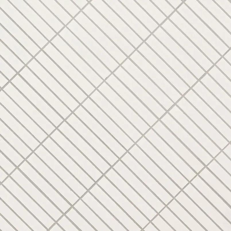 White Matte 1x6 Stack Pattern Porcelain Mosaics angled view