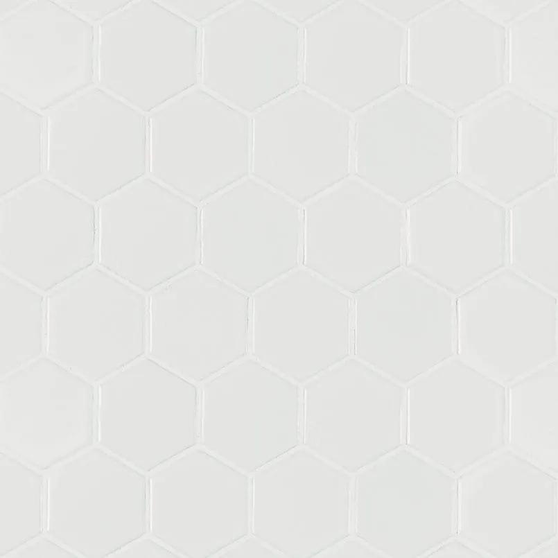 White Matte 2” Hexagon Mosaic Tile Porcelain 2x2 close up