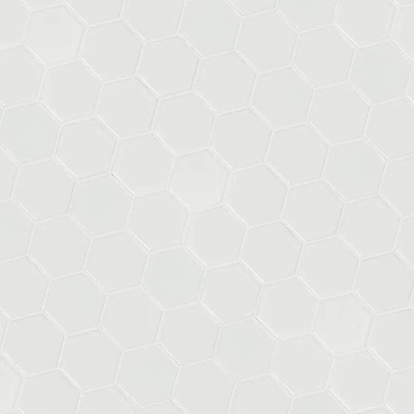 White Matte 2” Hexagon Mosaic Tile Porcelain 2x2 angled view