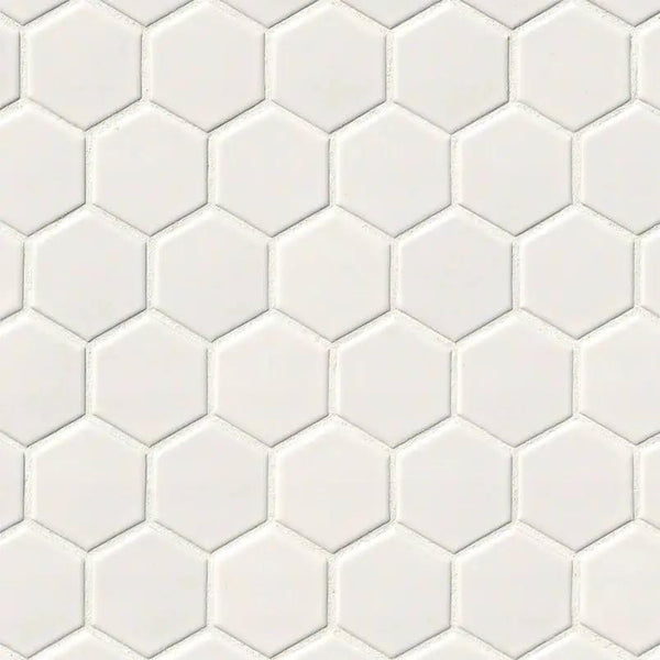 White Glossy 2” Hexagon Mosaic Tile Porcelain 2x2