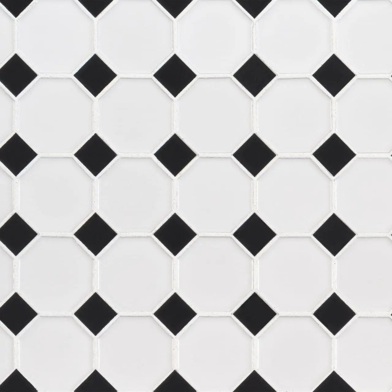 Retro Octagon Bianco 6mm Glossy Pattern Porcelain Mosaics close up