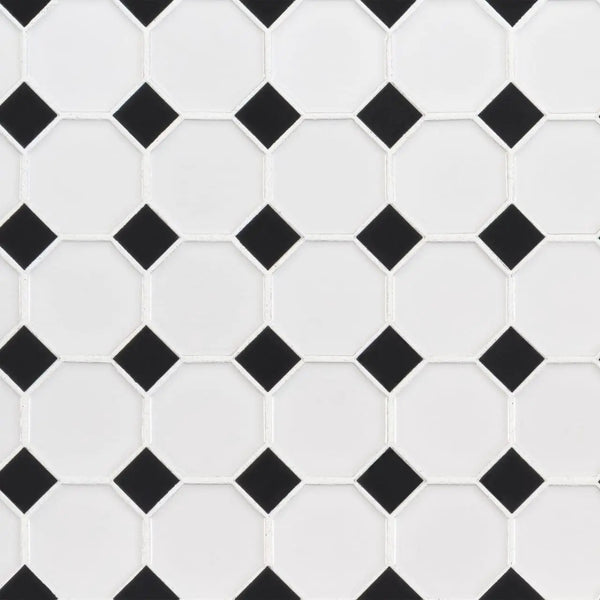 Retro Octagon Bianco 6mm Glossy Pattern Porcelain Mosaics