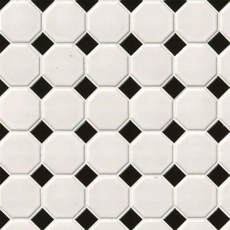 White And Black Matte Octagon Pattern Porcelain Mosaics close up
