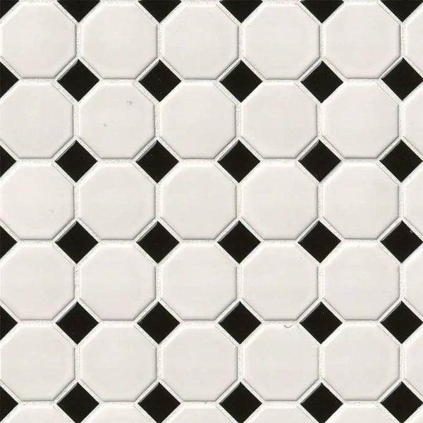 White And Black Matte Octagon Pattern Porcelain Mosaics