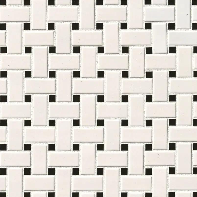 White And Black Matte Basket Weave Mosaic Basketweave Pattern Porcelain close up