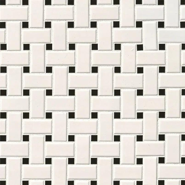 White And Black Matte Basket Weave Mosaic Basketweave Pattern Porcelain