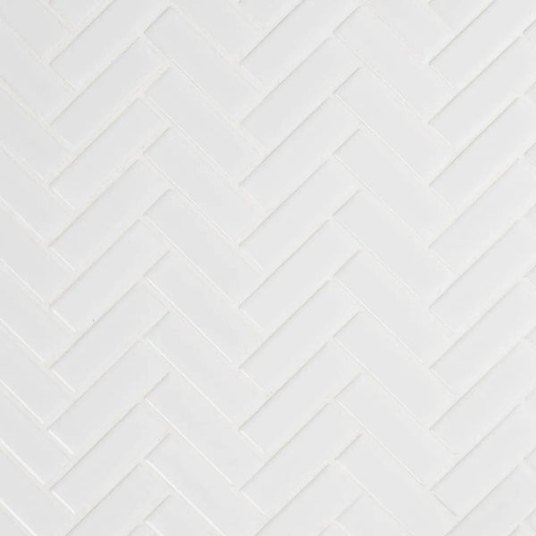 White Glossy Herringbone Mosaic Porcelain