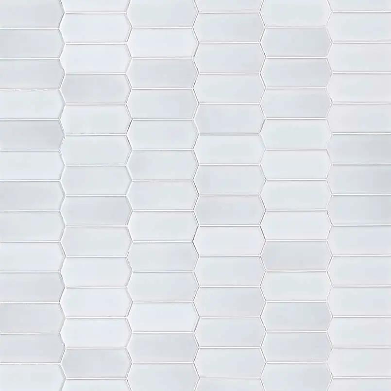 Retro Picket Bianco 8mm Glossy Pattern Porcelain Mosaics close up
