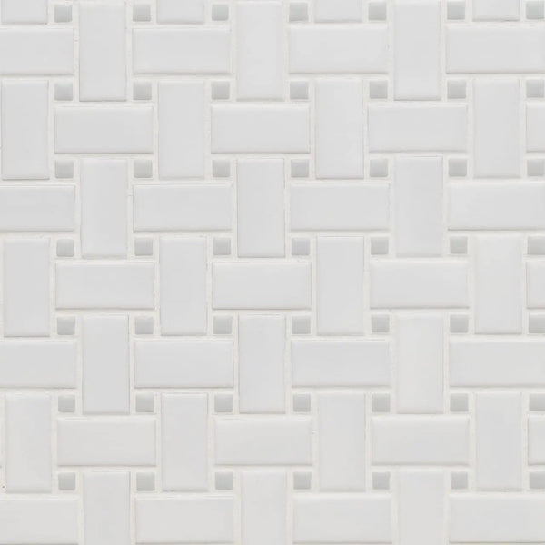 White And Gray Matte Basketweave 6mm Pattern Porcelain Mosaics