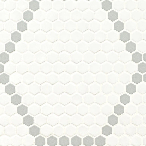 White And Gray Hive Pattern Matte Porcelain Mosaics
