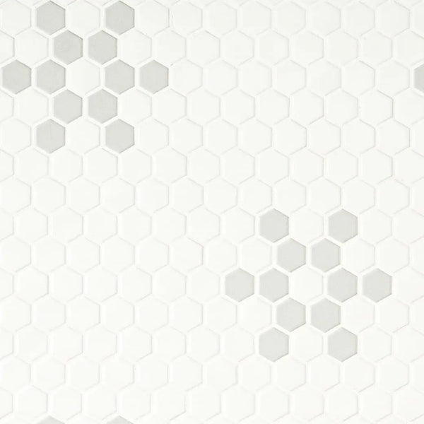 White And Gray Mod Petal Pattern Matte Porcelain Mosaics