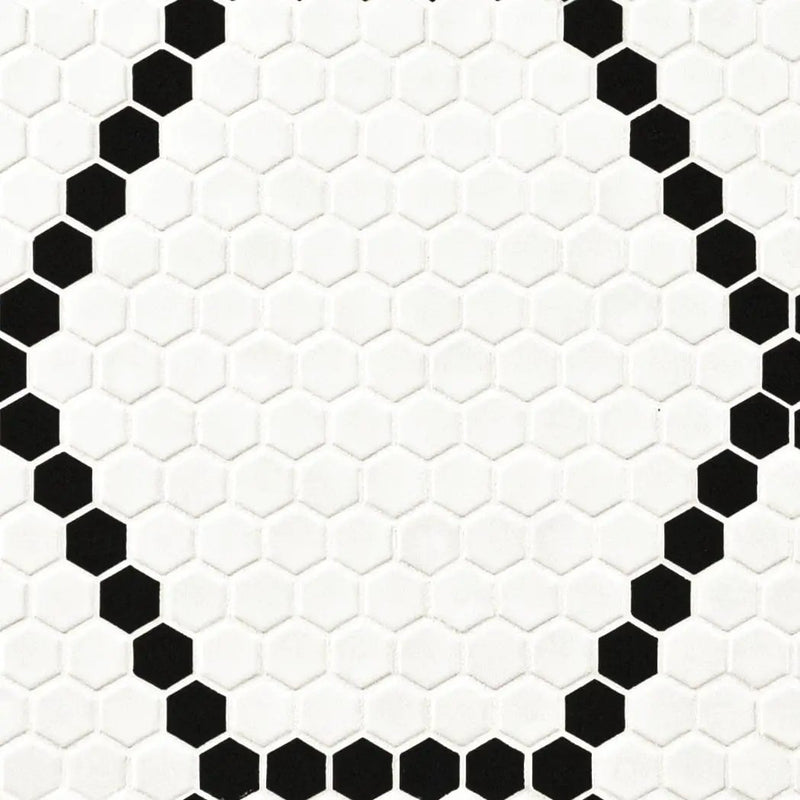 White And Black Hive Pattern Matte Porcelain Mosaics close up