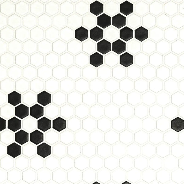 White And Black Mod Petal Pattern Matte Porcelain Mosaics