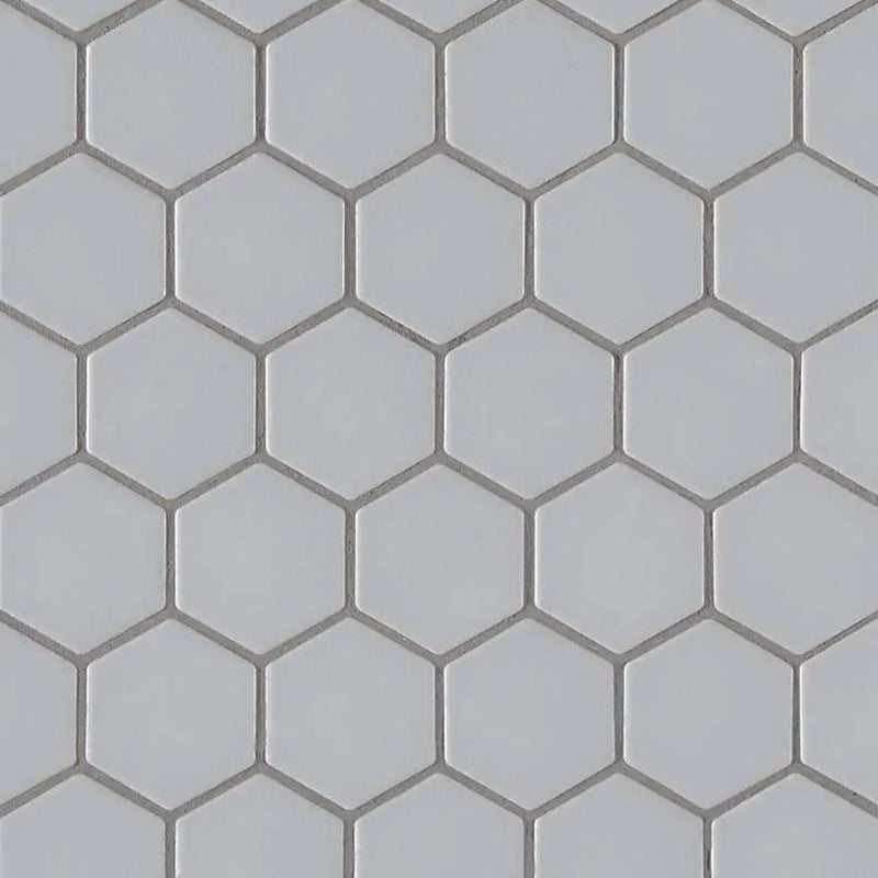 Retro Hexo Gray 6mm Matte Porcelain Mosaics close up