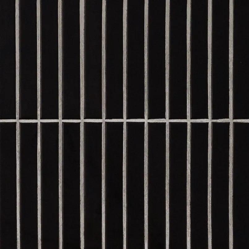 Black Matte 1x6 Stack Pattern Porcelain Mosaics close up