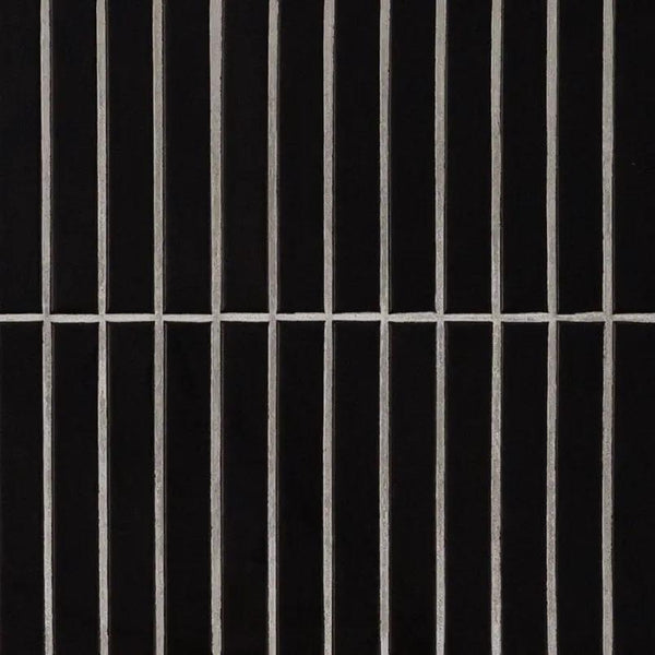 Black Matte 1x6 Stack Pattern Porcelain Mosaics