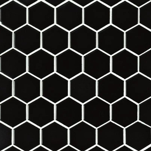 Black Matte 2” Hexagon Mosaic Tile Porcelain 2x2
