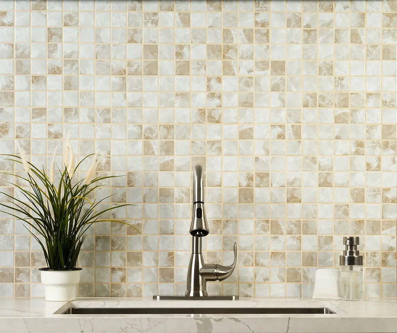Terra Onyx Matte 2x2 Porcelain Mosaics in a finished room