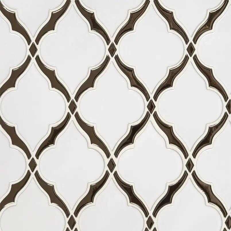 Victorian Light Arabesque Tile Glossy Pattern Ceramic Mosaics close up