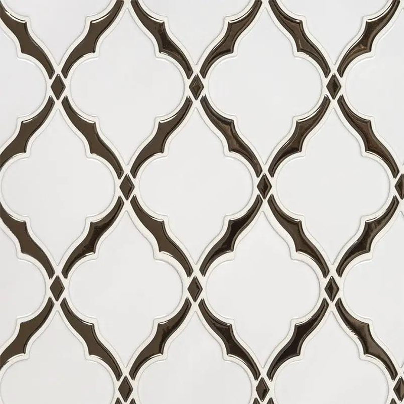 Victorian Light Arabesque Tile Glossy Pattern Ceramic Mosaics close up