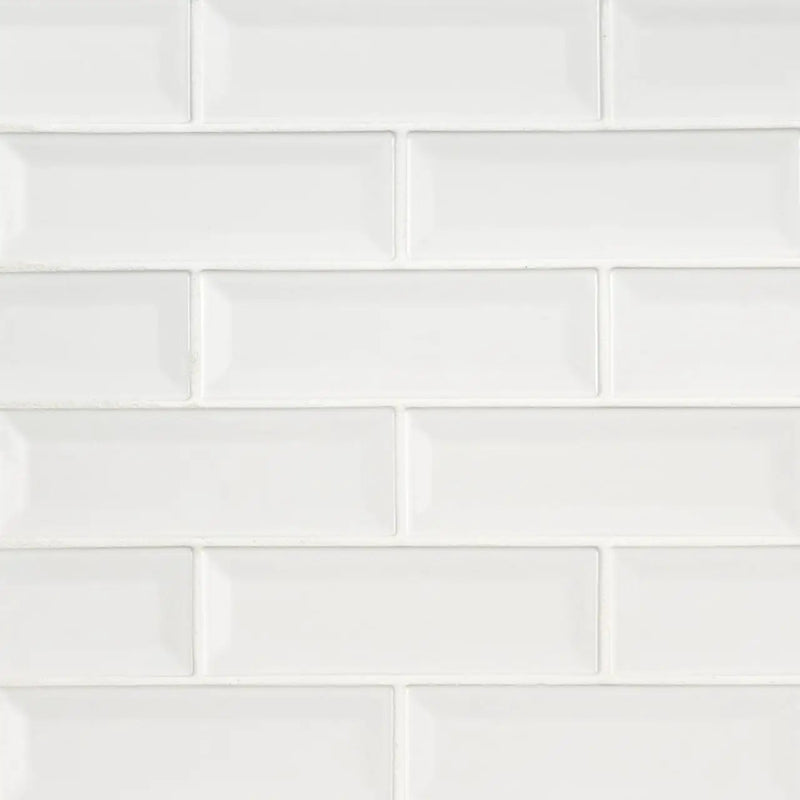 Whisper White Subway Tile 2x6 Glossy Ceramic Mosaics close up