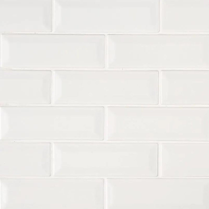 Whisper White Subway Tile 2x6 Glossy Ceramic Mosaics close up