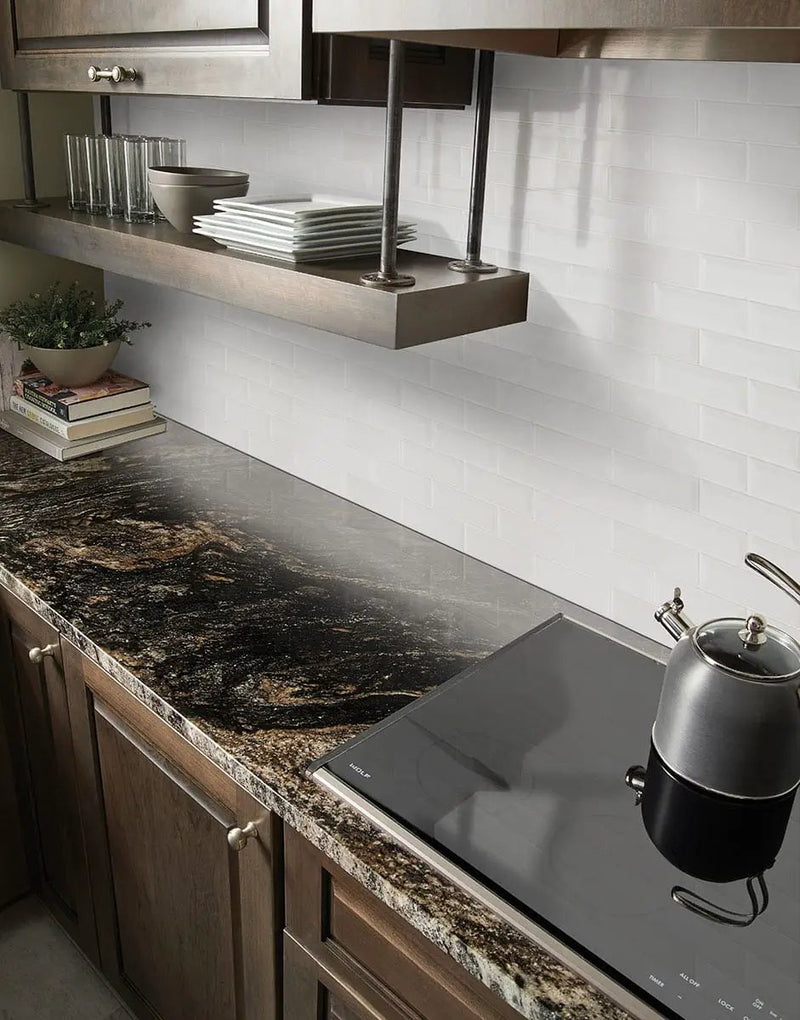 Whisper White Subway Tile 2x6 Glossy Ceramic Mosaics in a finished room